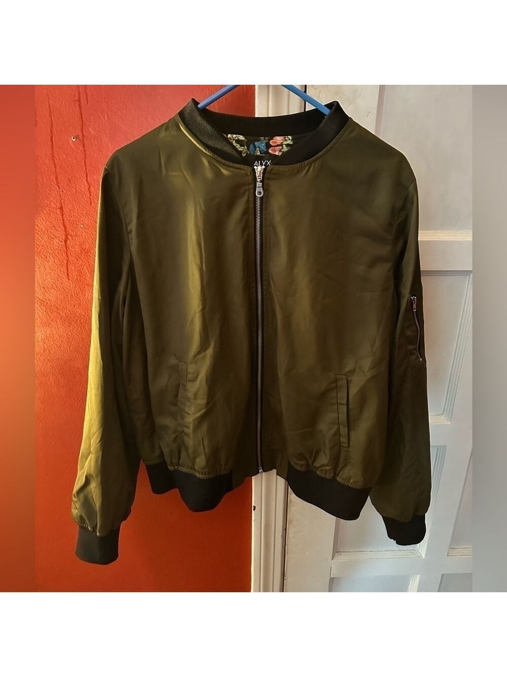 ALYX Satin Olive Green Lined Full Zip Pockets Military Bomber Jacket - Picture 6 of 13